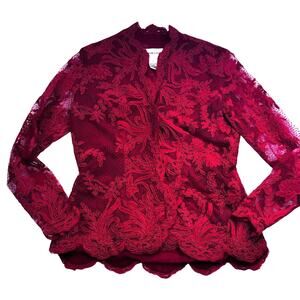 Victor Costa Victorian Romantic Feminine Red Lace Blouse Jacket Women's Size 6